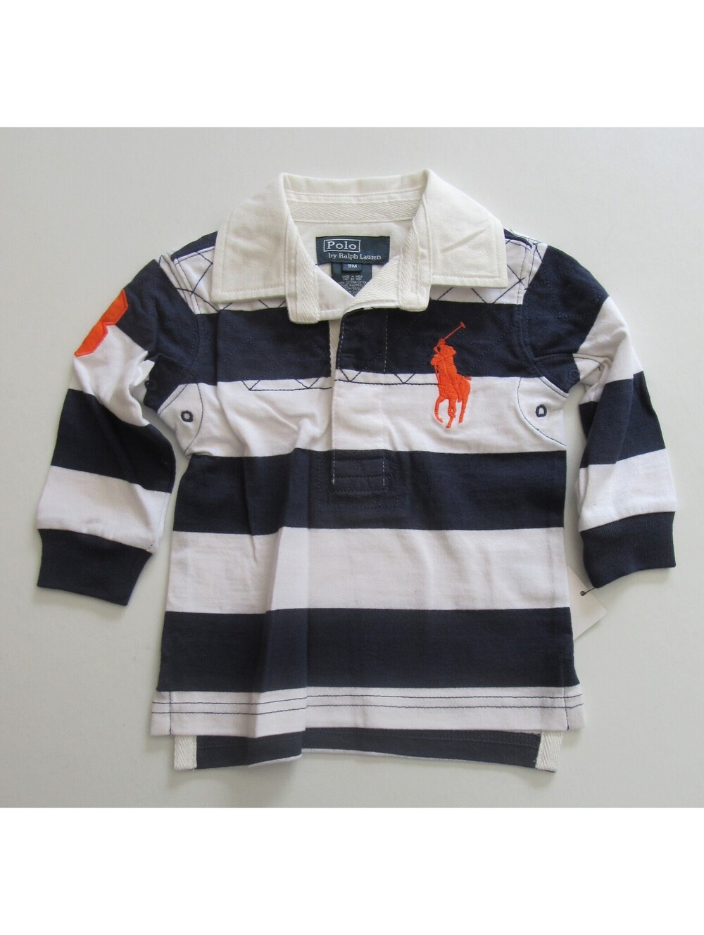 Polo Ralph Lauren Boys Big Pony Long Sleeve Rugby Shirt Blue Striped Size 9M